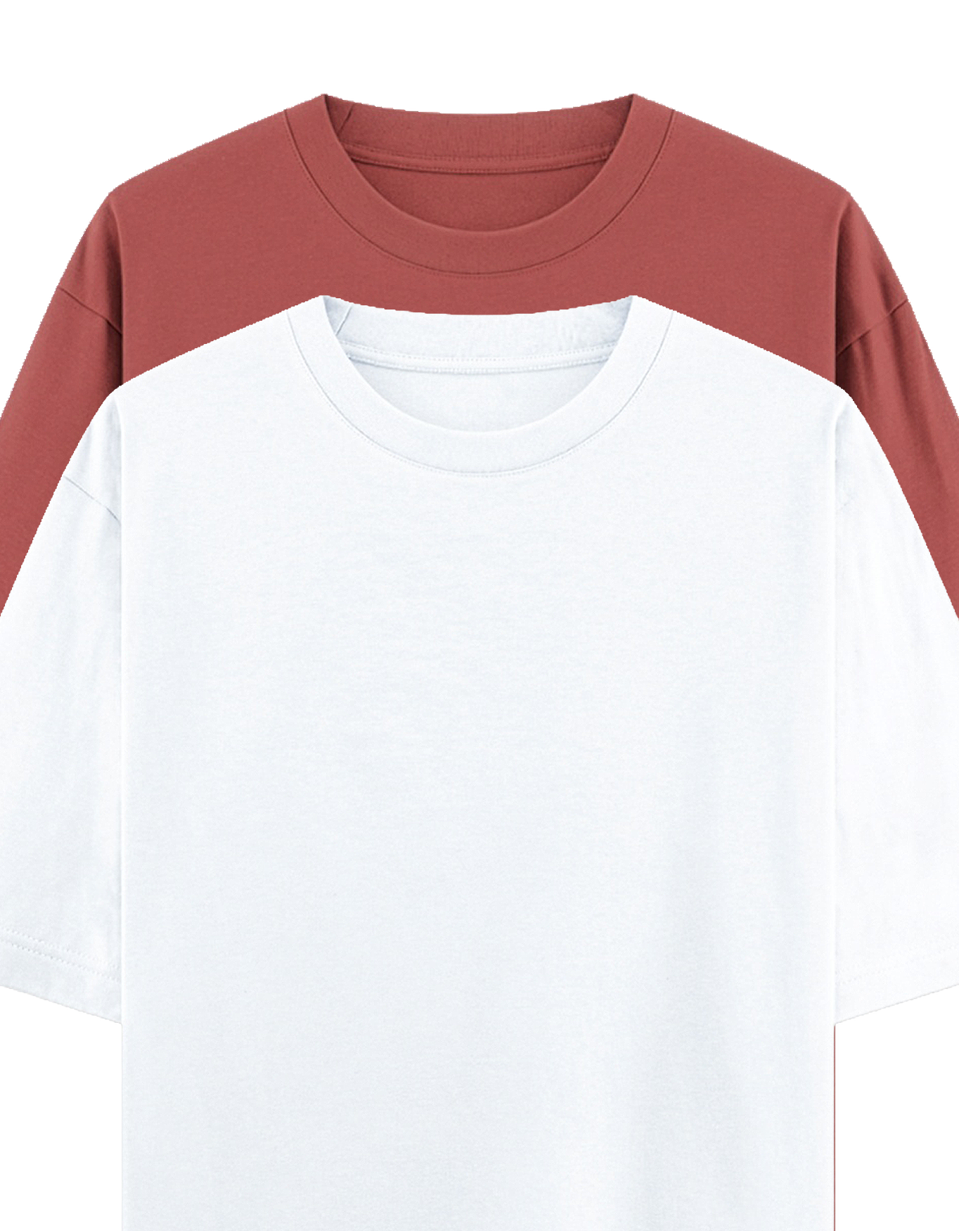 White & Coral red - Combo of 2 oversize fit T-shirts (Copy)