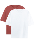 White & Coral red - Combo of 2 oversize fit T-shirts