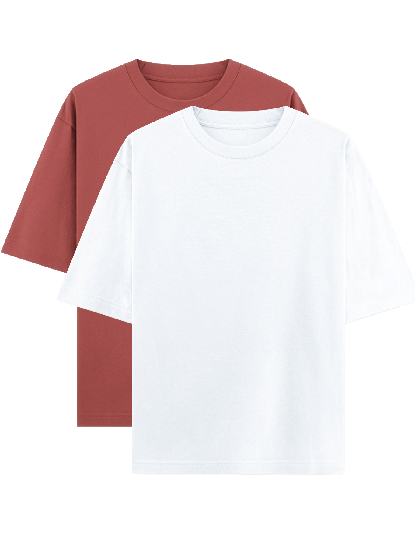 White & Coral red - Combo of 2 oversize fit T-shirts (Copy)