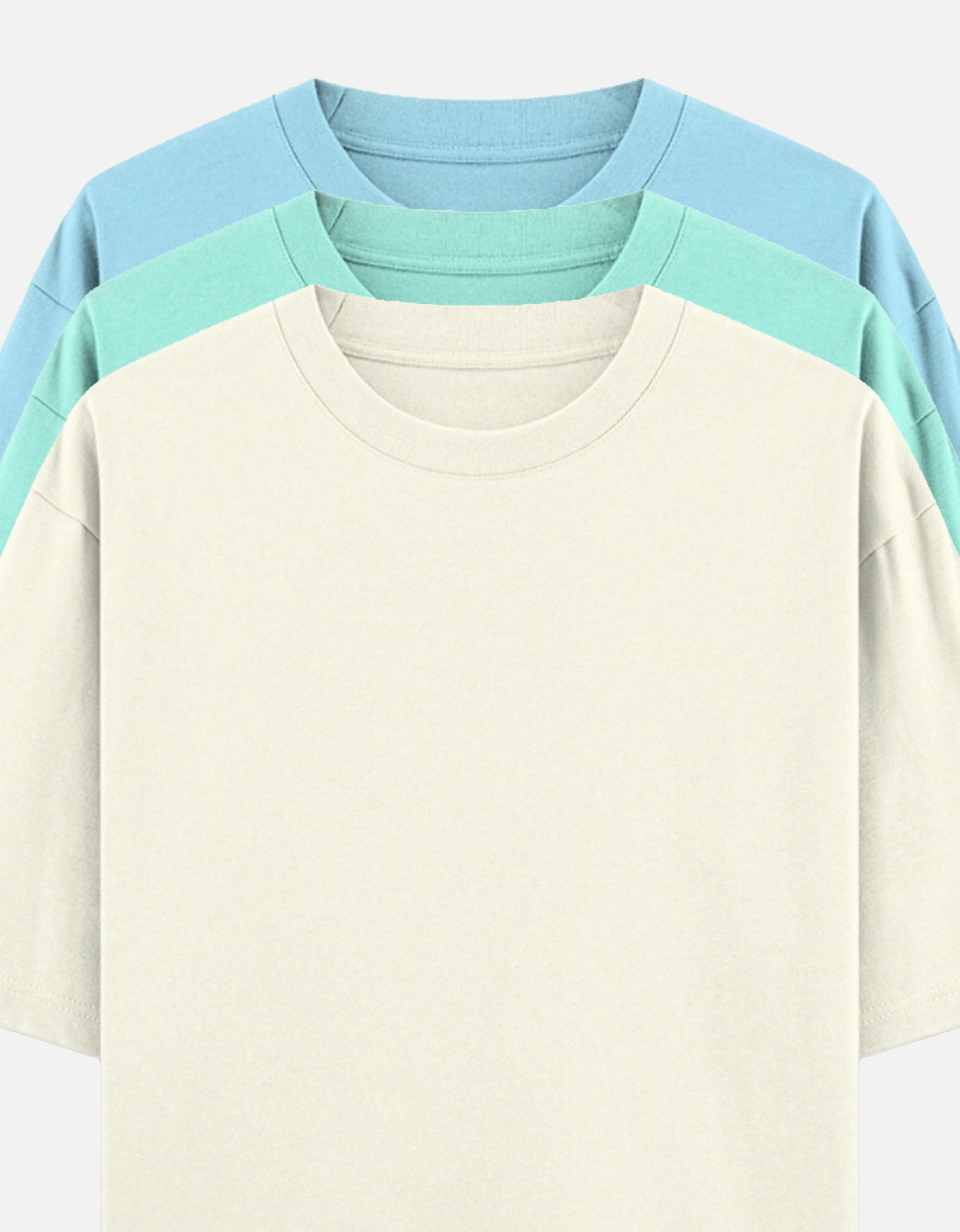 Creme, Mint & Sky blue - Combo of 3 oversize fit T-shirts