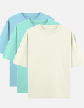 Creme, Mint & Sky blue - Combo of 3 oversize fit T-shirts