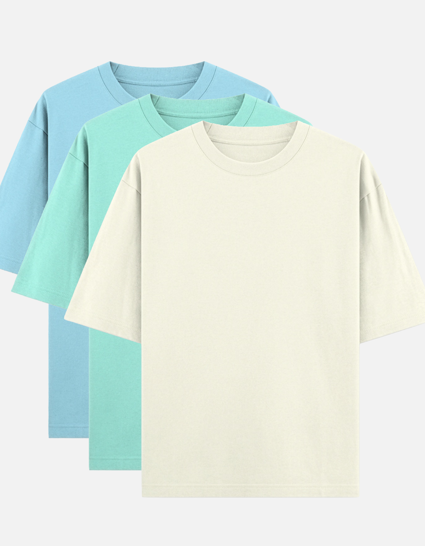 Creme, Mint & Sky blue - Combo of 3 oversize fit T-shirts