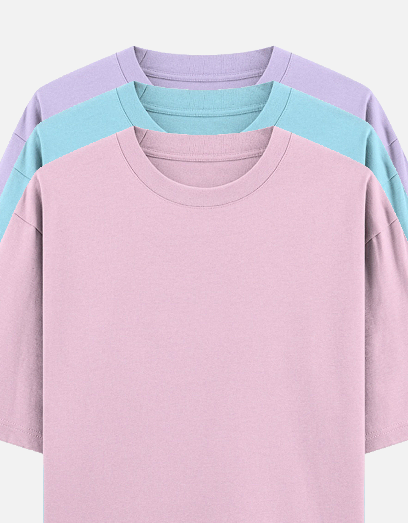 Pink, Blue & Mauve - Combo of 3 oversize fit T-shirts
