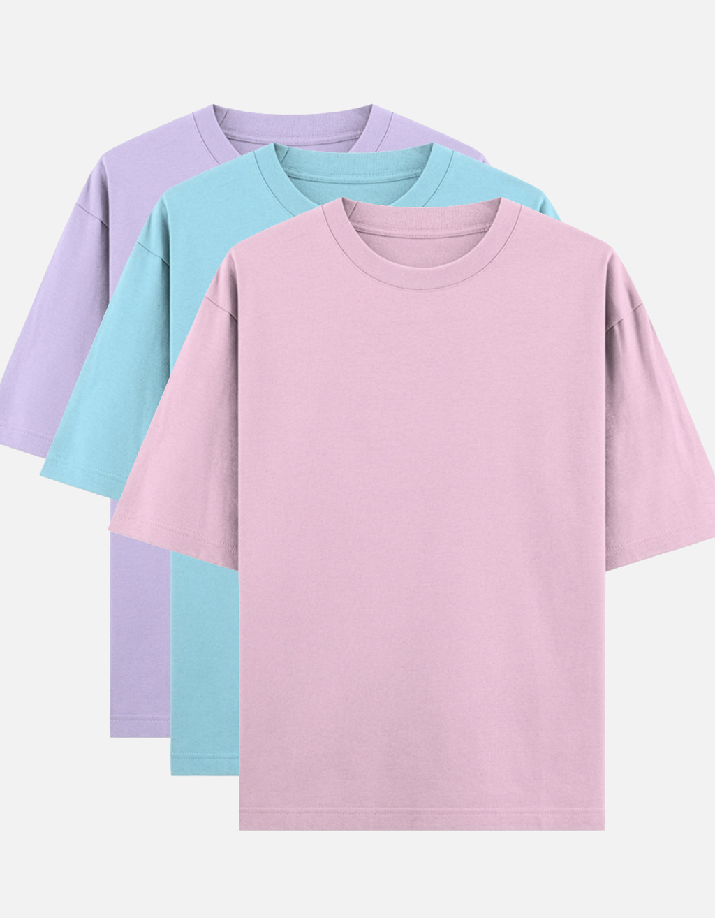 Pink, Blue & Mauve - Combo of 3 oversize fit T-shirts