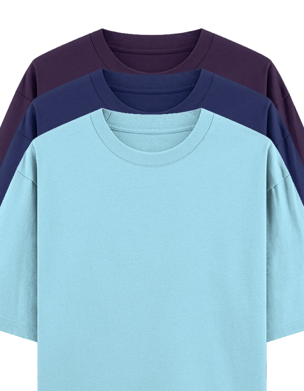 Blue, Dark blue & Purple - Combo of 3 oversize fit T-shirts