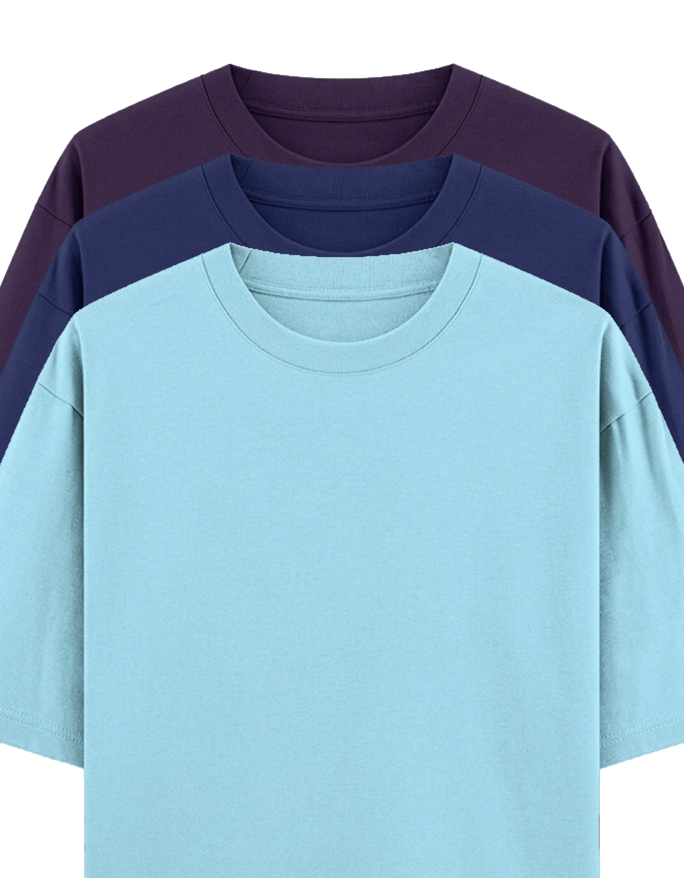 Blue, Dark blue & Purple - Combo of 3 oversize fit T-shirts