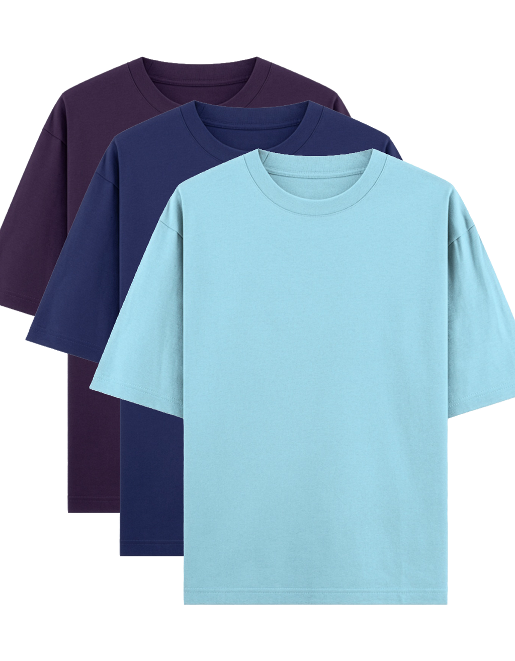 Blue, Dark blue & Purple - Combo of 3 oversize fit T-shirts