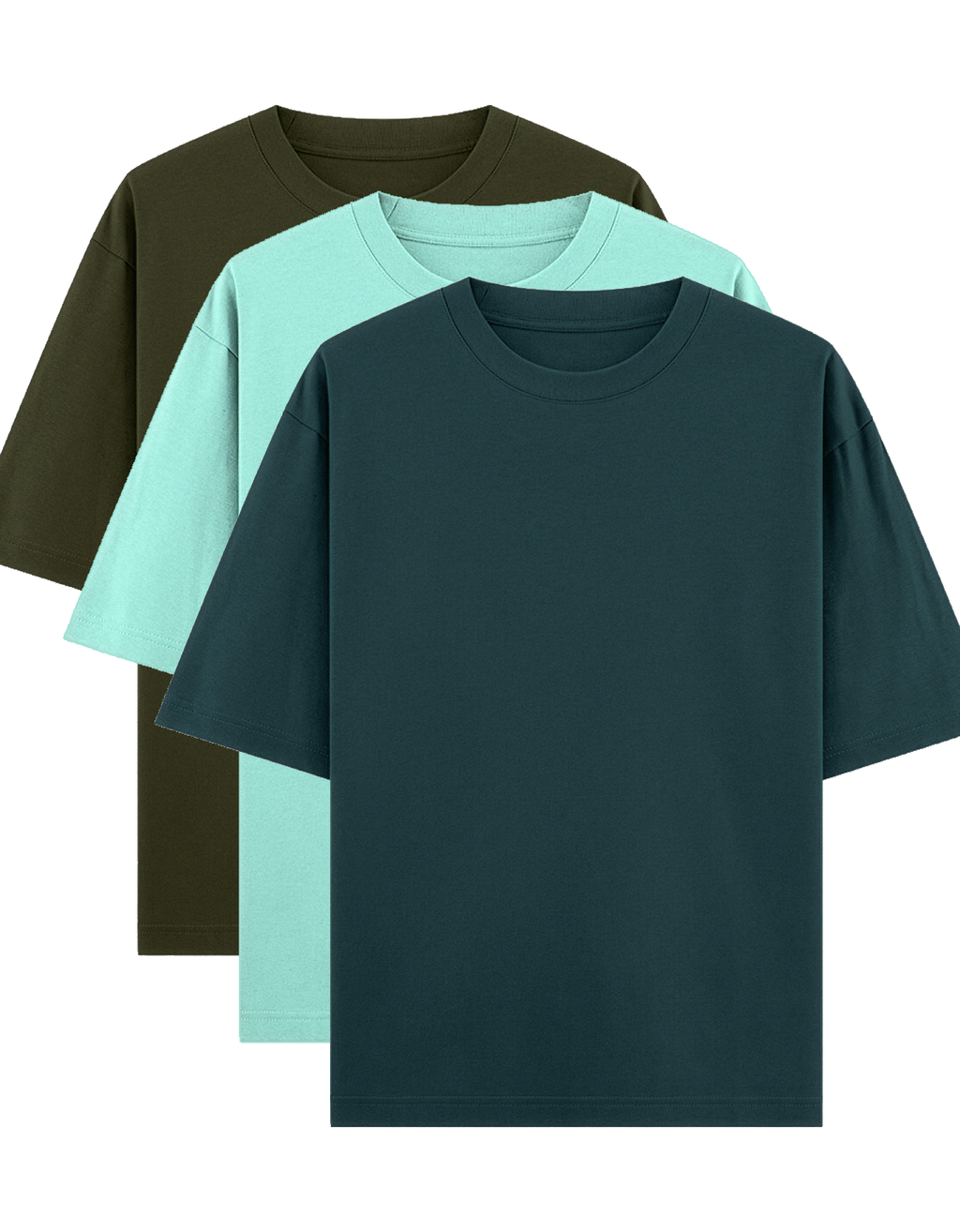 Dark, Mint & Forest green - Combo of 3 oversize fit T-shirts