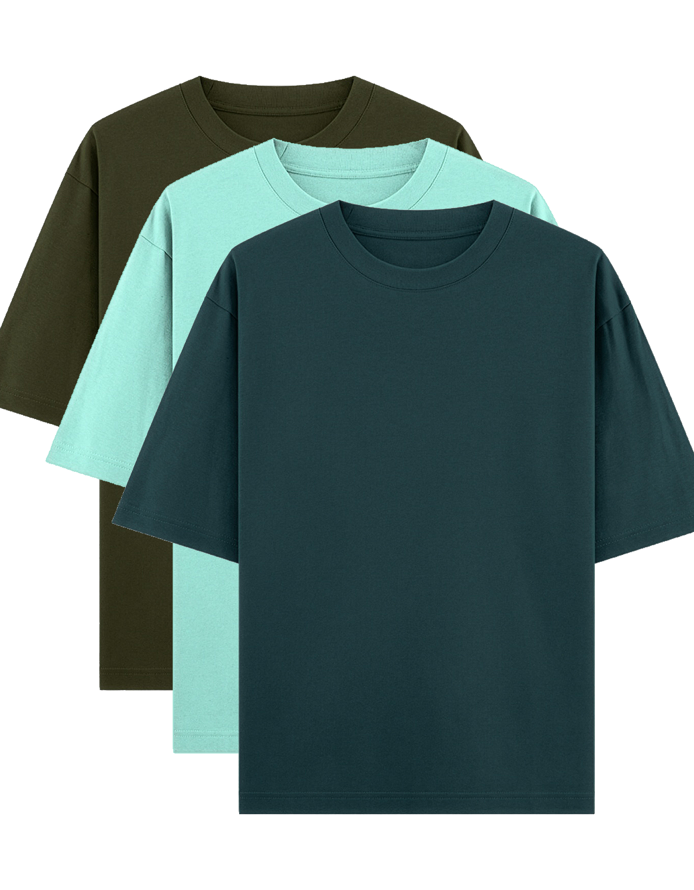 Dark, Mint & Forest green - Combo of 3 oversize fit T-shirts
