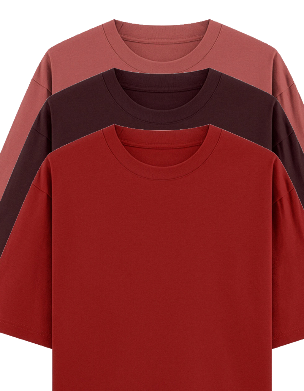 Red, Maroon & Coral red - Combo of 3 oversize fit T-shirts
