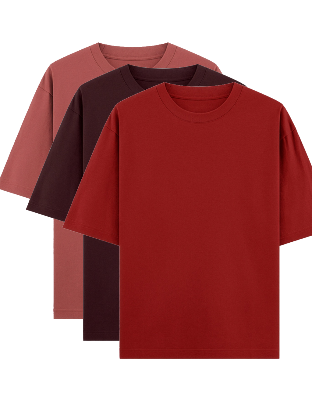 Red, Maroon & Coral red - Combo of 3 oversize fit T-shirts