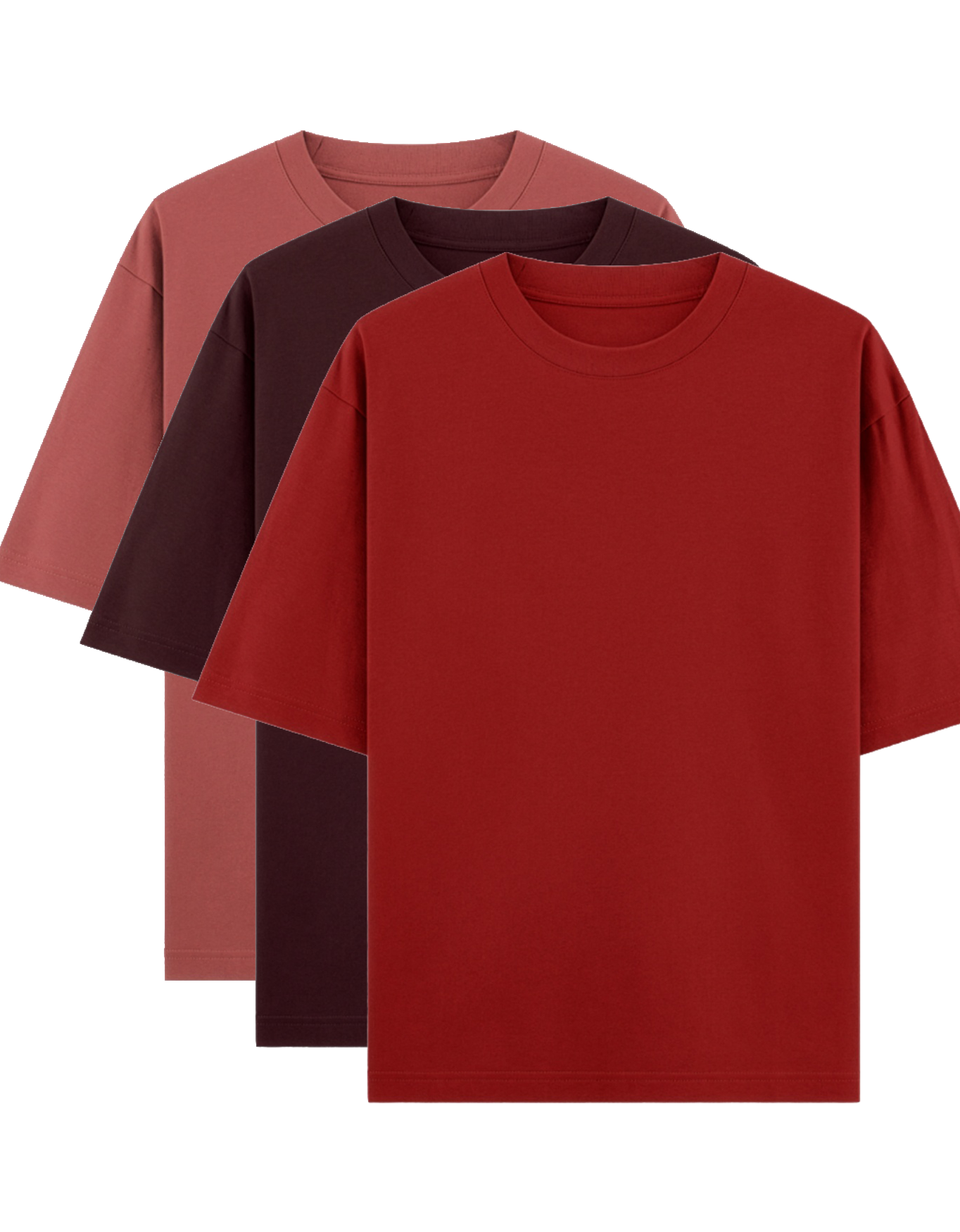 Red, Maroon & Coral red - Combo of 3 oversize fit T-shirts