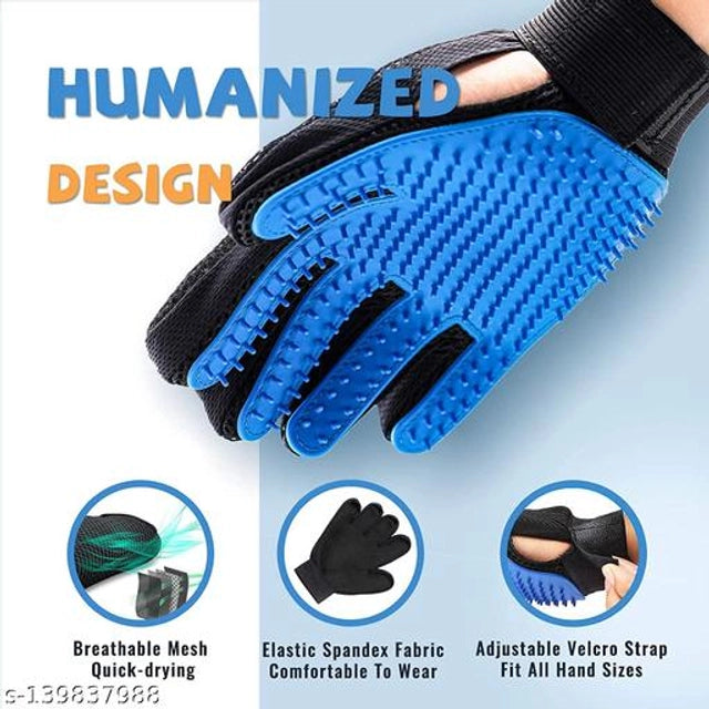 Five Finger Hair Deshedding Remover Glove for Pet (Blue & Black)